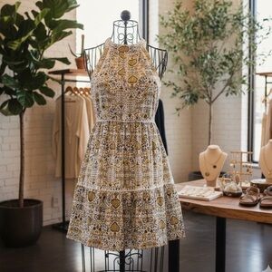 ABEL THE LABEL White & Yellow Paisley Halter Dress Size M